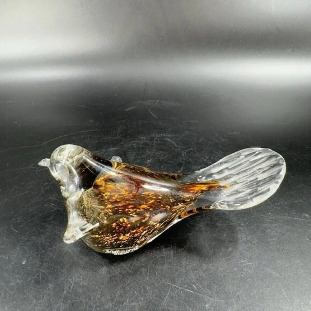 Hand Blown Art Glass Bird‎ Figurine Paperweight Glass Artist Signed JC Vintage